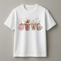 Adorable Holiday Hot Cocoa Graphic Tee, Gingerbread Coffee Christmas T-Shirt, Festive Gingerbread Baker Shirt, Winter Season Coffee Lover Tee