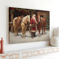 Western Christmas Canvas Print, Cowboy Santa Claus Canvas Wall Art, Rustic Farmhouse Holiday Canvas Decor, Horse Lover Festive Xmas Present