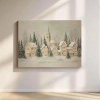 Winter Church Town Landscape Canvas Print, Snowy Christmas Village Canvas Wall Art, Festive Holiday Wall Decor, Merry Xmas Home Art
