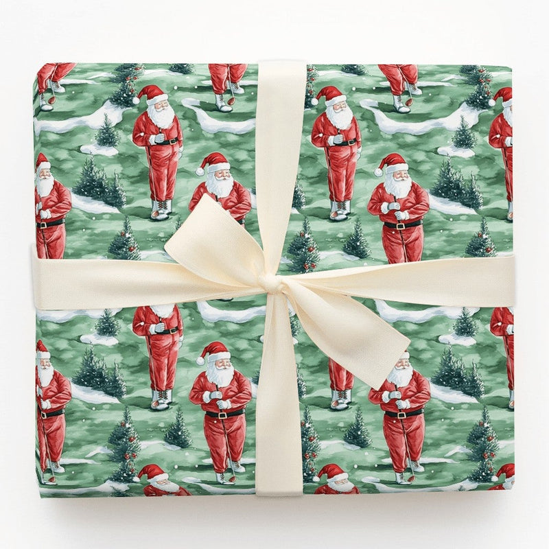 Golfer Holiday Gift Wrap, Golfing Santa Christmas Wrapping Paper, Sporty Santa Wrapping Paper, Golf Lover Present Wrap, Xmas Paper Roll