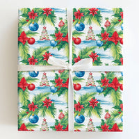 Tropical Palm and Poinsettia Gift Wrap, Coastal Christmas Wrapping Paper, Beach Holiday Wrapping Paper, Ocean Festive Present Wrap