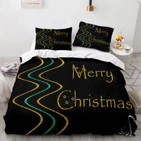 Black Gold Green Xmas Bedding Set, Merry Christmas Duvet Cover Set, Holiday Quilt Cover, Festive Comforter Cover, Winter Home Decor