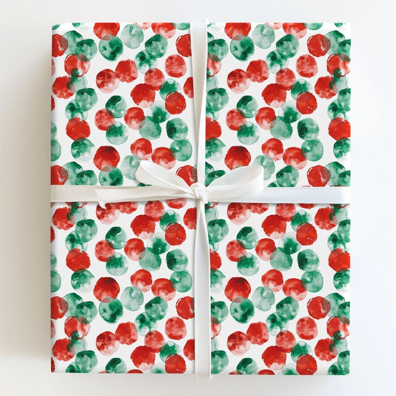 Red Green Gift Wrap, Watercolor Polka Dot Wrapping Paper, Modern Dot Wrapping Paper, Adorable Holiday Gift Wrap, Christmas Wrapping Paper