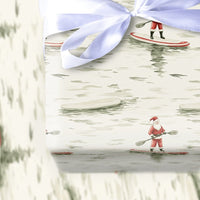 SUP Christmas Gift Wrap, Coastal Santa Paddleboard Wrapping Paper, Watercolor Nautical Holiday Wrap, Festive Seasonal Wrapping Paper Roll