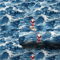 Coastal Christmas Gift Wrap, Surfing Santa Wrapping Paper, Beach Ocean Wave Holiday Present Paper, Tropical Surfer Xmas Gift Wrap