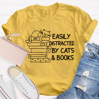 Easily Distracted By Cats And Books Teacher T-Shirt