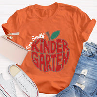 Personalized Kinder Garden Teacher Name Red Apple T-Shirt