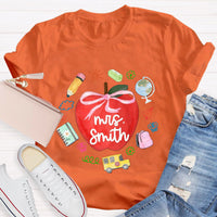 Personalized Name Red Apple Teacher T-Shirt