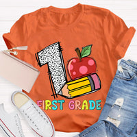 Personalized Grade Apple with First Grade Teacher T-Shirt