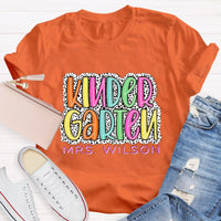 Personalized Name And Grade Neon Lights And Polka Dots Teacher T-Shirt