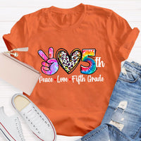 Personalized Grade Peace Love 5th Grade Teacher T-Shirt