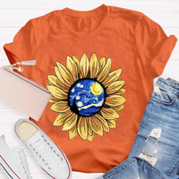 Starry Sky Art Sunflower Teacher T-Shirt