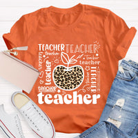 Teacher Various Fonts Various Fonts Leopard Apple T-Shirt