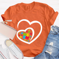 Love Ribbon Heart Puzzle Autism Awareness T-Shirt