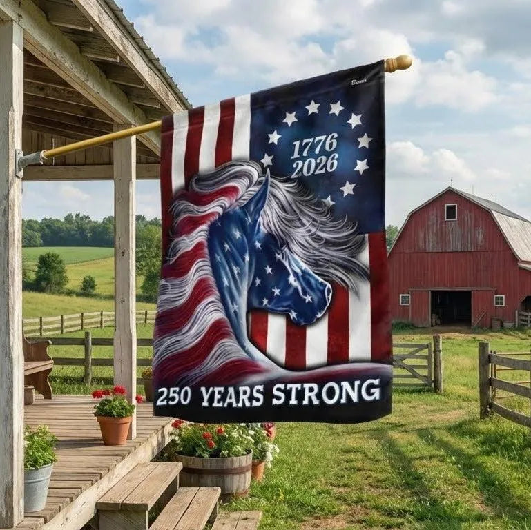 Patriotic Horse Garden Flag | 250 Years Strong 1776-2026 | Double-Sided Polyester | 4th of July Outdoor Decor