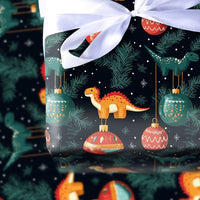 Festive Dino Holiday Gift Wrap, Dinosaur Ornament Christmas Wrapping Paper, Adorable Winter Dinosaur Wrapping Paper, Kids Holiday Gift Wrap Roll