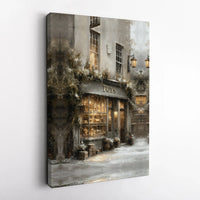 Snowy Street Oil Painting Print, Victorian Winter Toy Shop Canvas Wall Art, Vintage Christmas Wall Art, Holiday Printable Digital Download