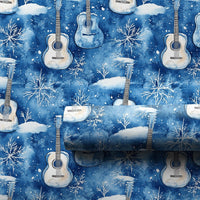Winter Snowflake Music Gift Wrap, Acoustic Guitar Wrapping Paper, Blue Musician Wrapping Paper, Christmas Holiday Present Gift Wrap