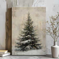 Snow Covered Pine Canvas Print, Rustic Christmas Tree Canvas Wall Art, Winter Holiday Canvas, Farmhouse Christmas Wall Decor, Seasonal Present