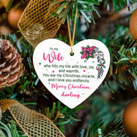 Romantic Ceramic Tree Ornament, To My Wife Heart Christmas Ornament, Meaningful Holiday Keepsake Ornament, Love Present for Wife, Xmas Decor