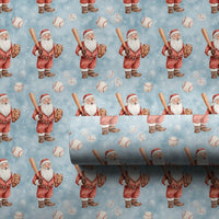Sports Santa Claus Gift Wrap, Baseball Santa Christmas Wrapping Paper, Blue Baseball Wrapping Paper, Holiday Fan Present Wrapping Paper