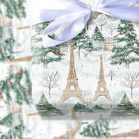 Snowy Winter City Gift Wrap, Paris Eiffel Tower Christmas Wrapping Paper, French Holiday Gift Wrapping Paper, Travel Lover Present Wrap Roll