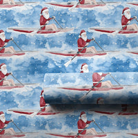 Watercolor Paddling Santa Gift Wrap, Kayaking Santa Wrapping Paper, Outdoor Sports Christmas Wrapping Paper, Festive Holiday Present Paper