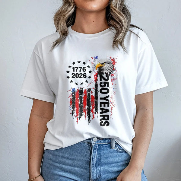 250 Years America T-Shirt | 1776-2026 Patriotic Eagle Flag Design | Soft Breathable Cotton Tee | Gift for Patriots and History Lovers