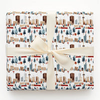 Watercolor Winter Cityscape Gift Wrap, Toronto CN Tower Wrapping Paper, Canadian Streetcar Wrapping Paper, Christmas Holiday Wrapping Paper