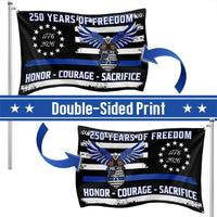 Thin Blue Line Police Flag 250 Years Freedom | Eagle & 1776-2026 Design | Double-Sided Polyester | Law Enforcement Support Gift