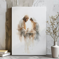 Holy Family Religious Wall Art, Watercolor Nativity Scene Canvas, Christian Christmas Home Decor Print, Jesus Manger Holiday Canvas Decor