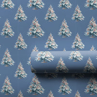 Dusty Blue Winter Gift Wrap, Snowy Christmas Tree Wrapping Paper, Realistic Pine Tree Wrapping Paper, Forest Holiday Gift Wrap Roll