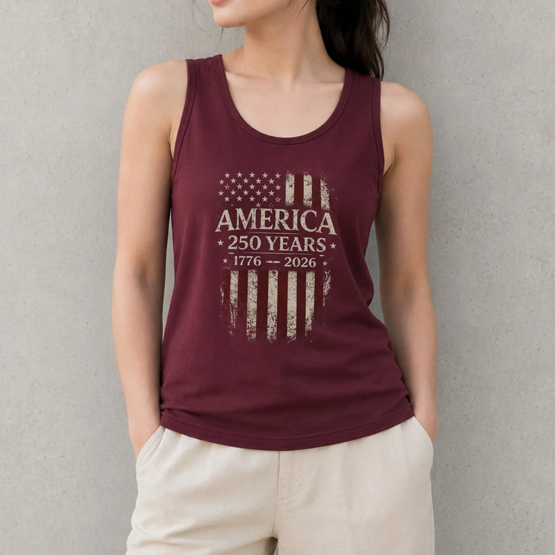 America 250 Years Tank Top | Vintage 1776-2026 USA Flag Design | Soft Breathable Unisex Tank | Semiquincentennial Gift for Patriots