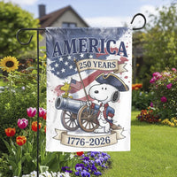 Patriotic America 250 Years Garden Flag | Revolutionary War Cartoon Dog & Cannon | Double-Sided Premium Polyester | 1776-2026 USA Semiquincentennial Gift