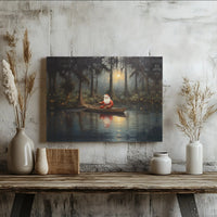 Magical Swamp Christmas Canvas Print, Santa Claus Bayou Canvas Wall Art, Southern Holiday Wall Art, Whimsical Xmas Canvas, Seasonal Art Present