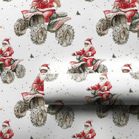 Off Road Quad Christmas Gift Wrap, Santa Riding ATV Wrapping Paper, Humorous Four Wheeler Holiday Wrapping Paper, Outdoor Sports Gift Wrap