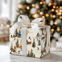 Watercolor Mountain Cabin Gift Wrap, Winter Skiing Wrapping Paper, Rustic Pine Tree Present Paper, Ski Slope Christmas Wrapping Paper Roll