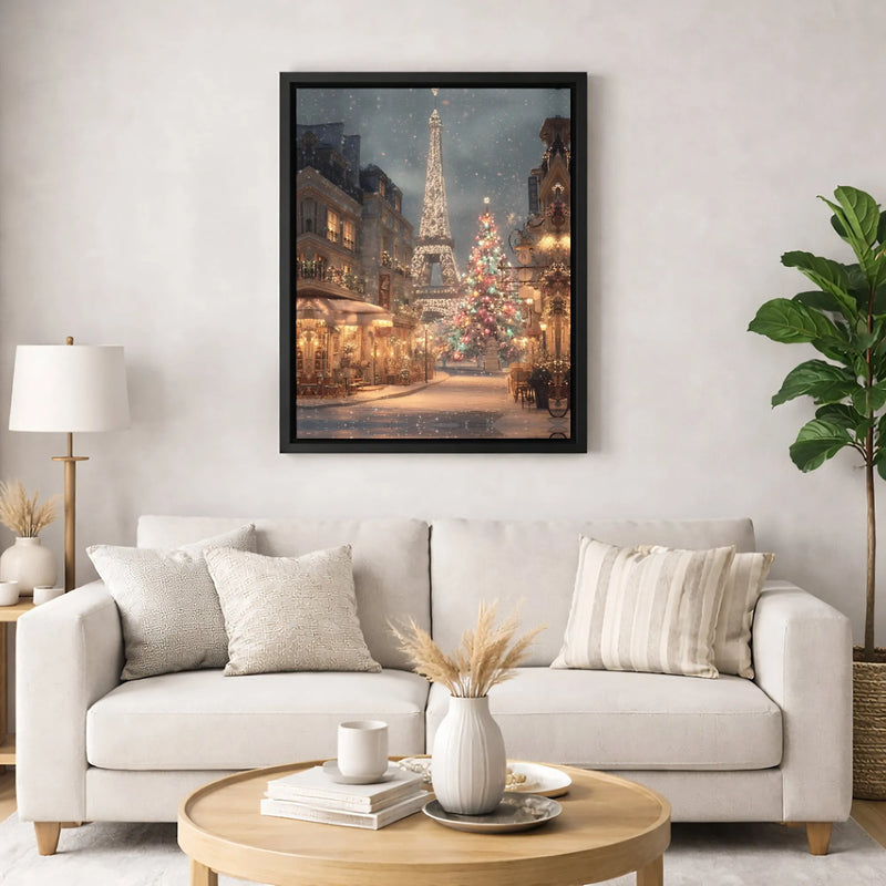 Eiffel Tower Winter Canvas Print, Paris Christmas Canvas Wall Art, Snowy Paris Landscape Wall Decor, Holiday Season Canvas Art, Winter Present