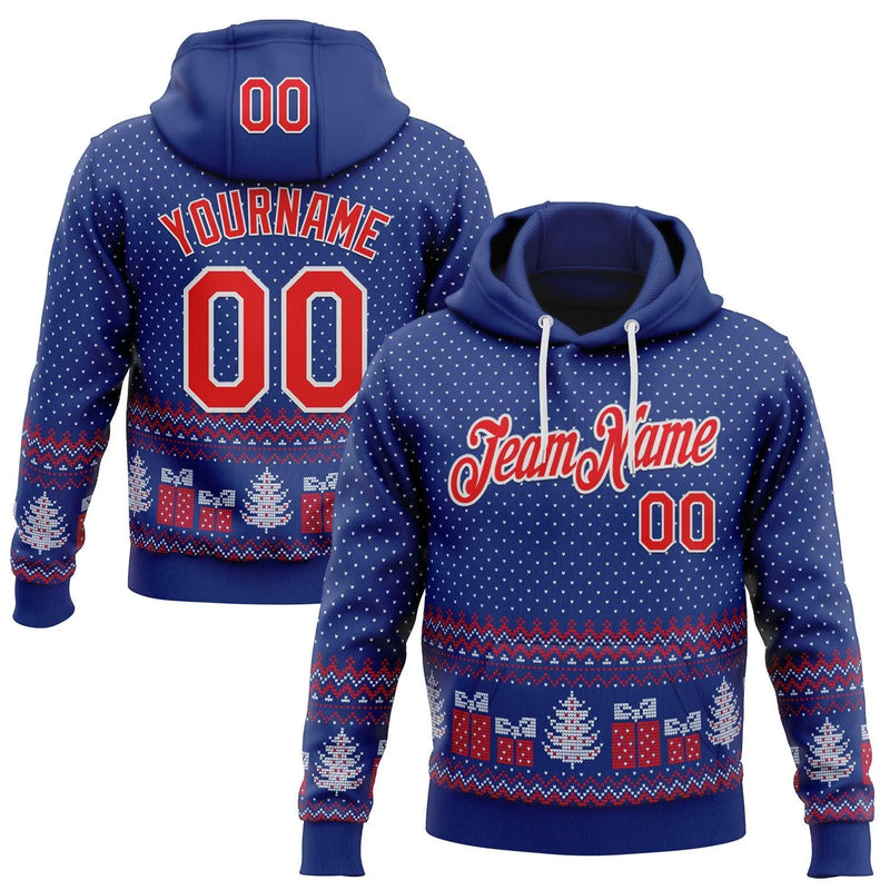 3D Festive Holiday Print Hoodie, Custom Christmas Ugly Sweater Hoodie, Personalized Name Number Sweatshirt, Sports Fan Xmas Pullover Hoodie
