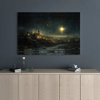 Nativity Night Landscape Poster, Star of Bethlehem Canvas Wall Art, Holy City Christian Canvas Print, Religious Christmas Digital Download