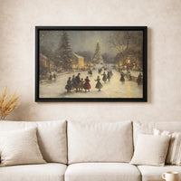 Snowy Ice Skating Scene Victorian Painting Digital Download, Vintage Christmas Village Wall Art, Festive Winter Canvas Decor Present