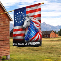Patriotic White Horse Garden Flag | 250 Years of Freedom 1776-2026 | Double-Sided Premium Polyester | Americana Farmhouse Decor