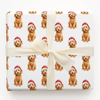 Santa Hat Puppy Holiday Gift Wrap, Goldendoodle Christmas Wrapping Paper, Adorable Dog Lover Wrapping Paper, Festive Winter Animal Gift Wrap