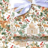 Indian Holiday Gift Wrap, Taj Mahal Christmas Wrapping Paper, Watercolor Elephant Camel Gift Wrap Roll, Multicultural Xmas Wrapping Paper