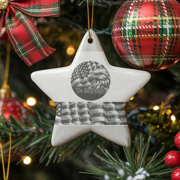 We the People Star Ornament, Patriotic Eagle Christmas Ornament, American Flag Ceramic Keepsake, Veteran Holiday Tree Ornamen