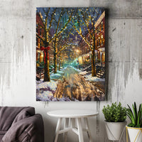 Impressionist Christmas Lights Canvas Print, Snowy City Street Canvas Art, Winter Town Wall Decor, Comfy Holiday Season Canvas Art Home Present