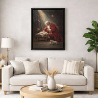 Religious Christmas Canvas Wall Art, Santa Kneeling to Baby Jesus Canvas Art, Christian Nativity Canvas Print, Digital Download Xmas Decor