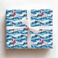 Coastal Beach Holiday Gift Wrap, Surfing Santa Christmas Wrapping Paper, Ocean Wave Santa Wrapping Paper