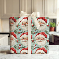 Retro Santa Face Holiday Gift Wrap, Vintage Santa Claus Wrapping Paper, Classic Christmas Wrapping Paper, Nostalgic Xmas Gift Wrap Roll
