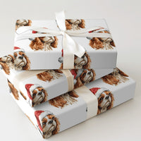 Santa Dog Holiday Gift Wrap, Cavalier King Charles Spaniel Christmas Wrapping Paper, Adorable Spaniel Christmas Paper, Dog Lover Wrapping Paper